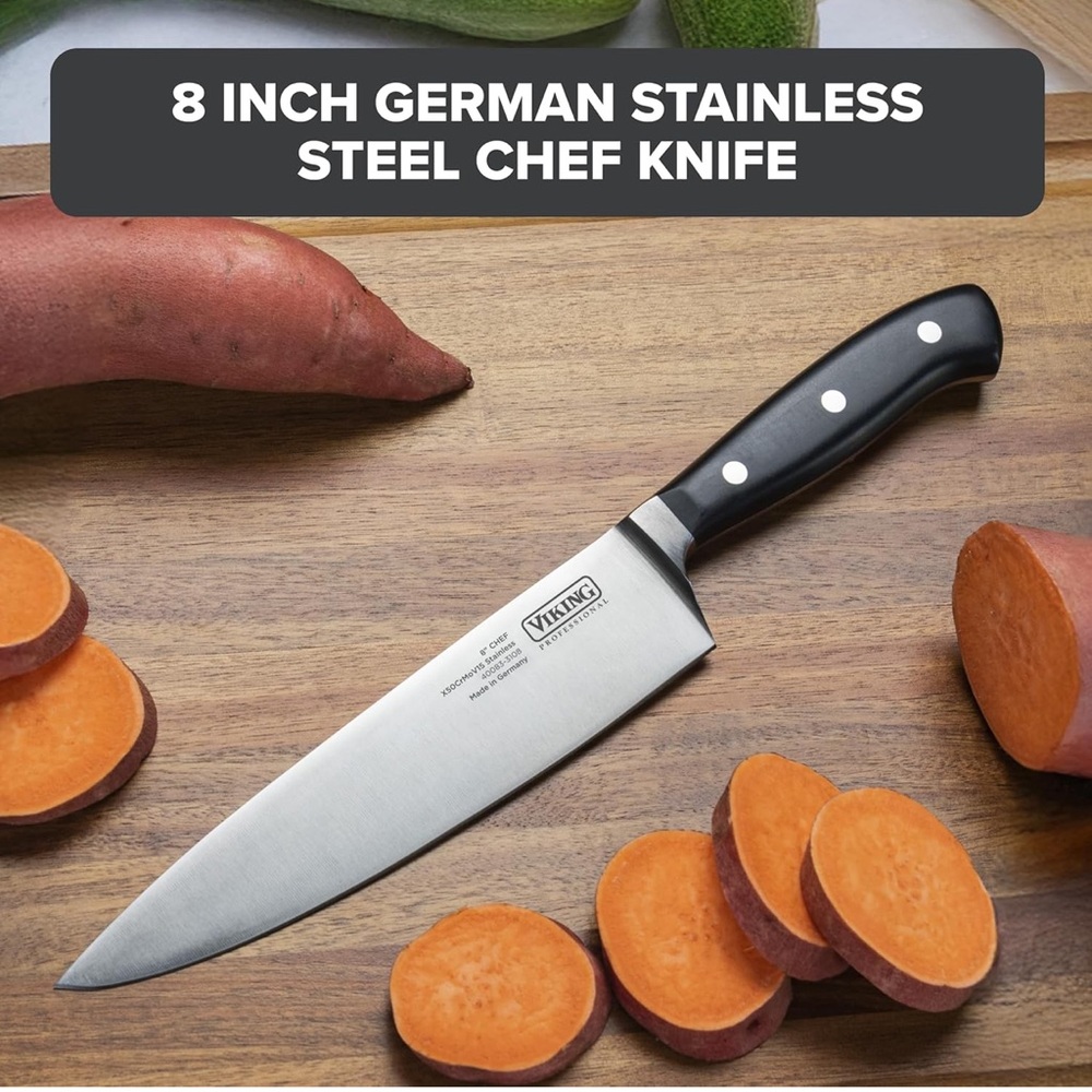 Viking 8-Inch German Stainless Steel Chef Knife - Black Handle